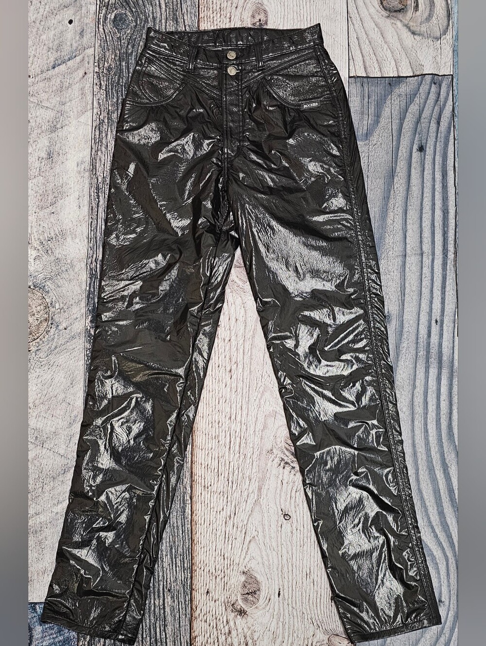 Vintage Rockies Black Faux Leather Jeans Women's Size 28/7 Bareback Western Rare